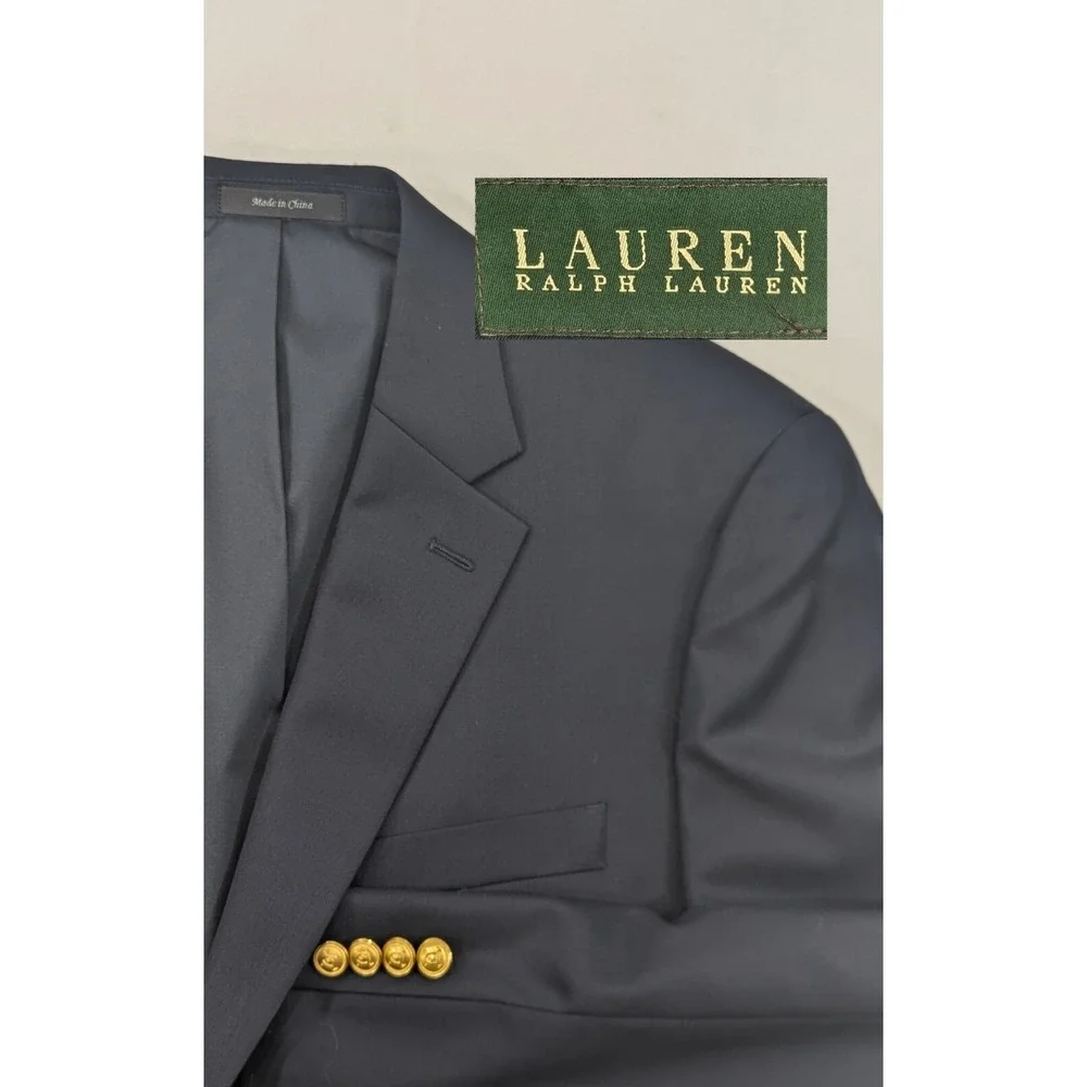 New No Tags Ralph Lauren Blazer Sports Coat Wool Navy Gold Button Jacket 42R 46